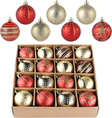 16er Set Weihnachtskugeln Rot Gold, 6cm Christbaumschmuck