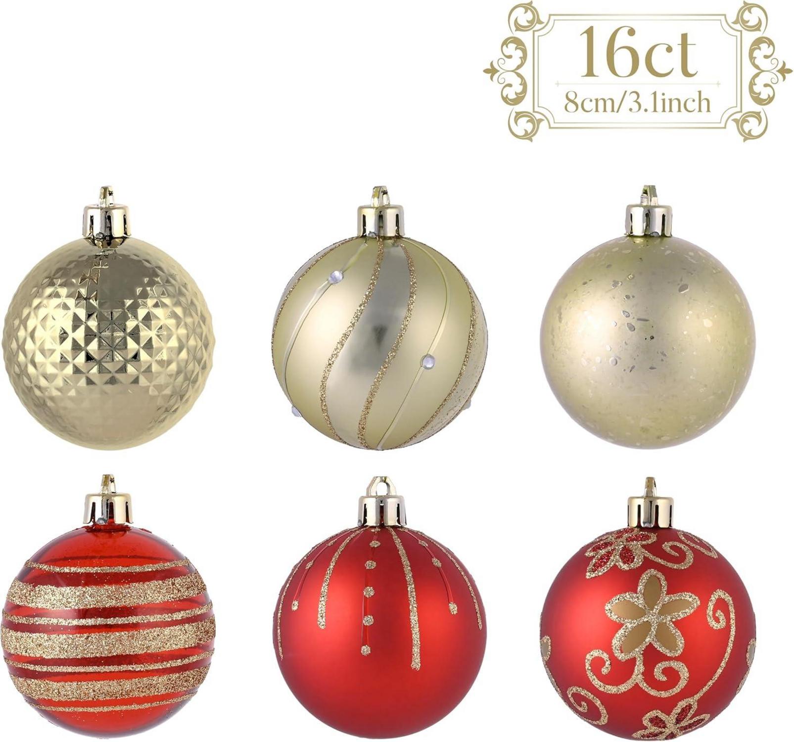 16er Set Weihnachtskugeln Rot Gold Christbaumkugeln 6cm