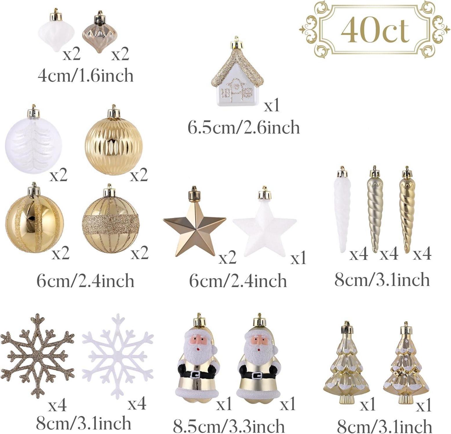 Weihnachtskugeln Set 40-tlg. Bruchsicher Kunststoff Weißgold