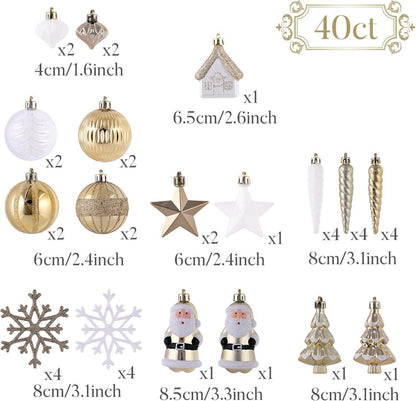 Weihnachtskugeln Set 40-tlg. Bruchsicher Kunststoff Weißgold