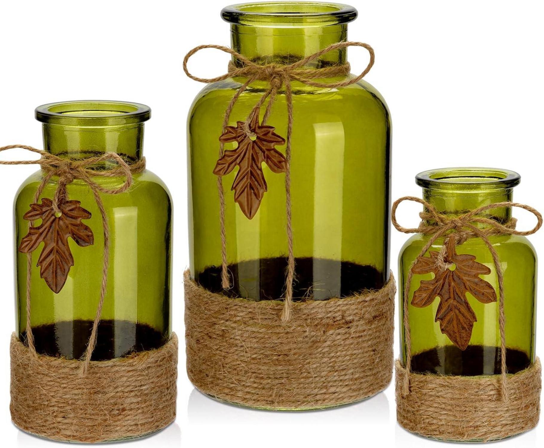 Glasvase Zylindrisch Boho Blumenvasen 3er Set Grün