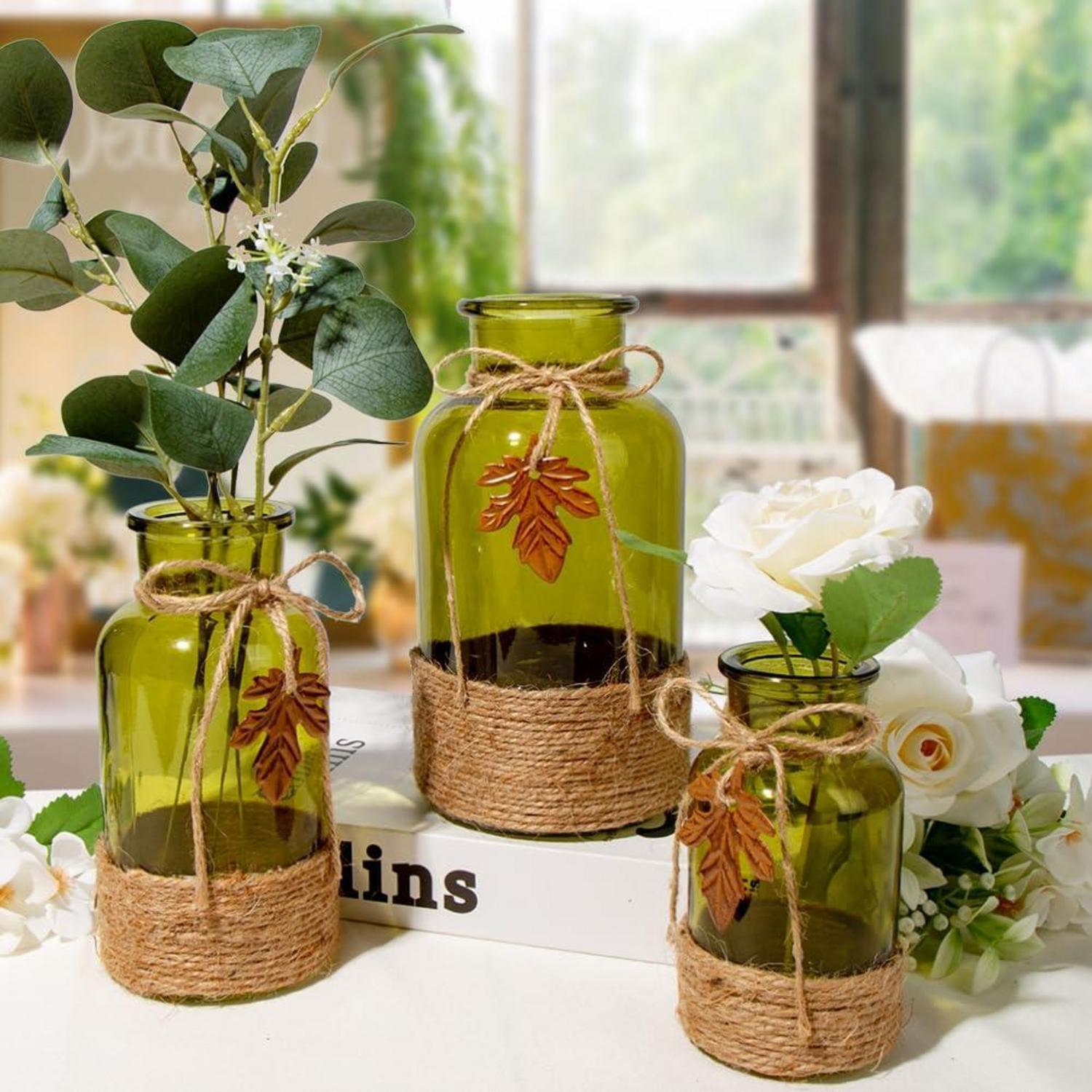 Glasvase Zylindrisch Boho Blumenvasen 3er Set Grün