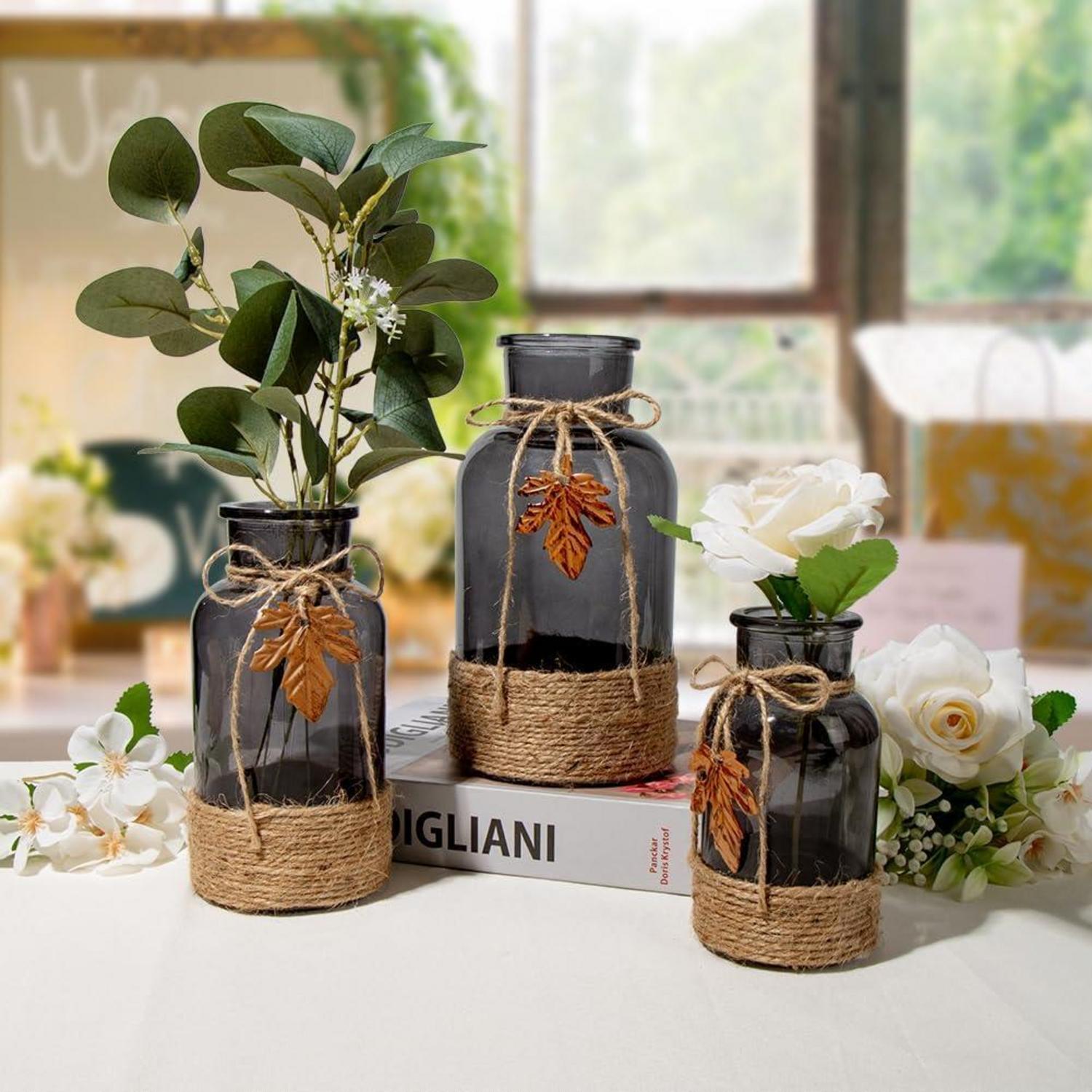 Moderne Glasvase Zylindrisch 3er-Set Smoke 12,5/16,5/20cm