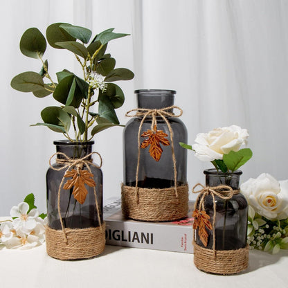 Glasvase Zylindrisch Boho Deko Smoke, 3er Set Ø 7/8.5/10 x H 12.5/16.5/20 cm