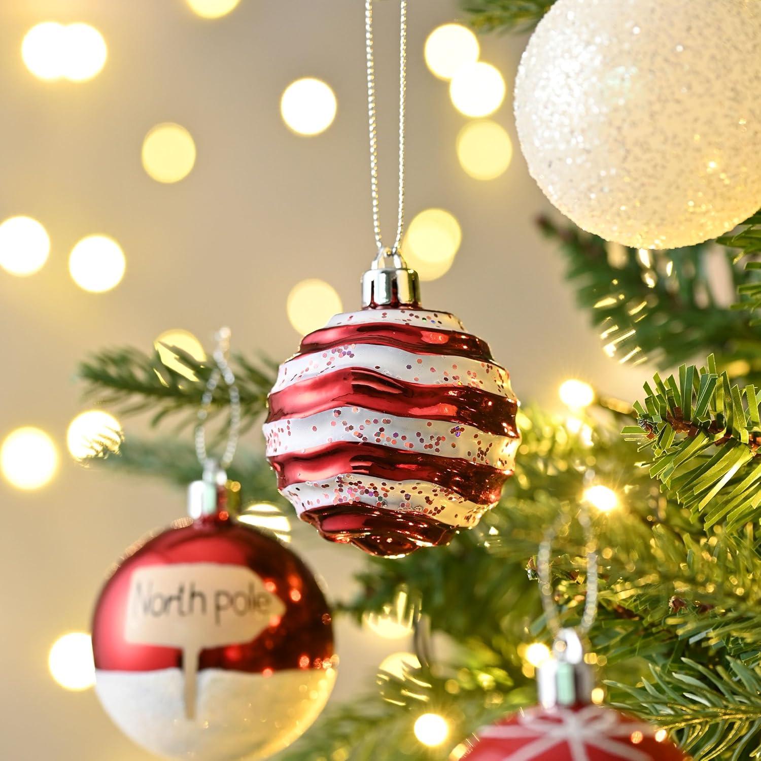 16er Set Weihnachtskugeln 6cm Christbaumschmuck Rot Weiß Glitzernd