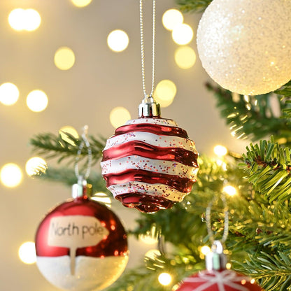 16er Set Weihnachtskugeln 6cm Christbaumschmuck Rot Weiß Glitzernd