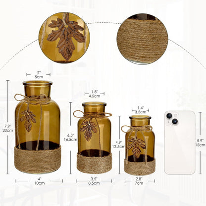 Glasvase Zylindrisch Blumenvasen Set 3er Grau 12.5/16.5/20CM