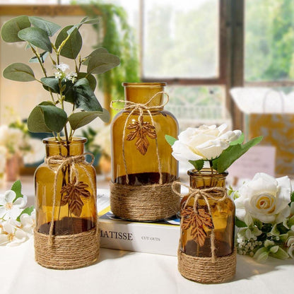 Glasvase Zylindrisch Boho Dekovase Blumenvasen Tischvasen 3er-Set Grau