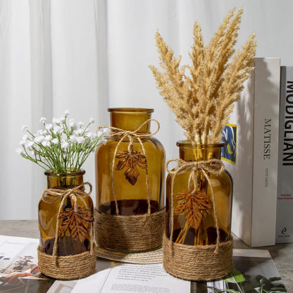 Glasvase Milchglas Ahornblatt Dekovase Tischdeko 3 Größen Grau