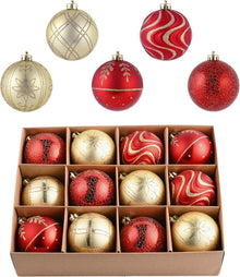 Weihnachtskugeln 12er Set 8cm Rot Gold Christbaumschmuck