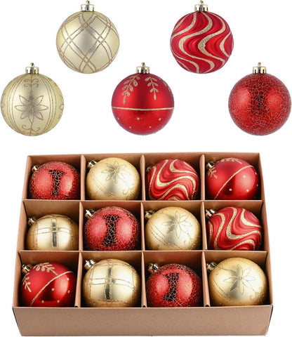 Weihnachtskugeln 12er Set 8cm Rot Gold Christbaumschmuck