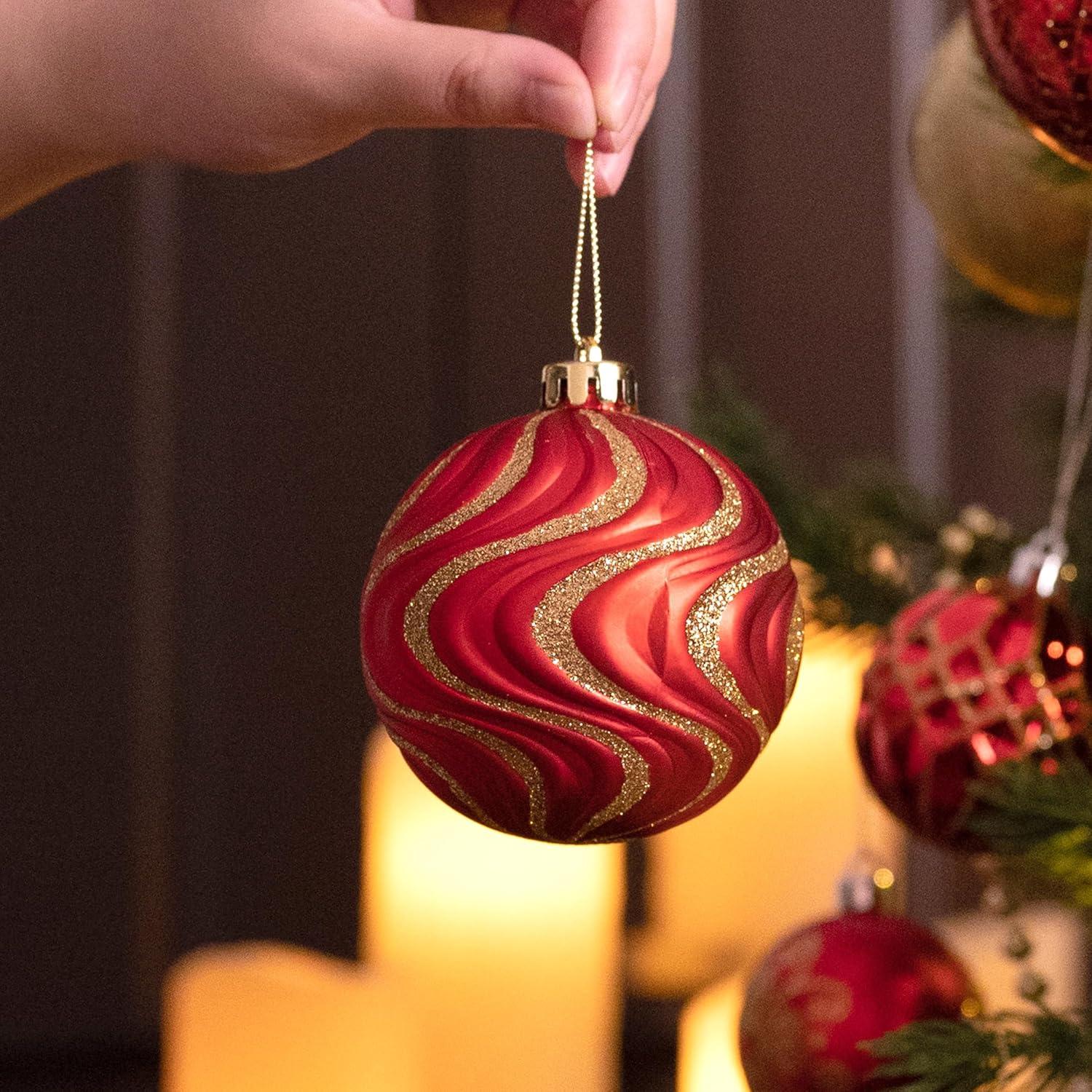 Weihnachtskugeln 12er Set 8cm Rot Gold Christbaumschmuck