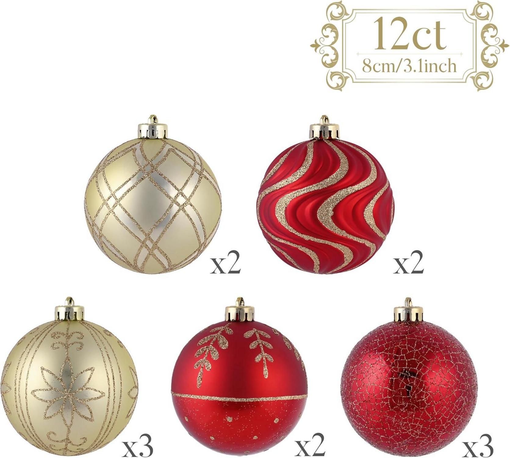 12er Set Weihnachtskugeln 8cm Rot Gold Geschenkpaket Christbaumschmuck