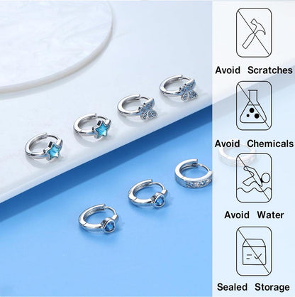 Kleine Creolen Set Damen Mädchen Ohrringe Silber Zirkonia Herz Stern