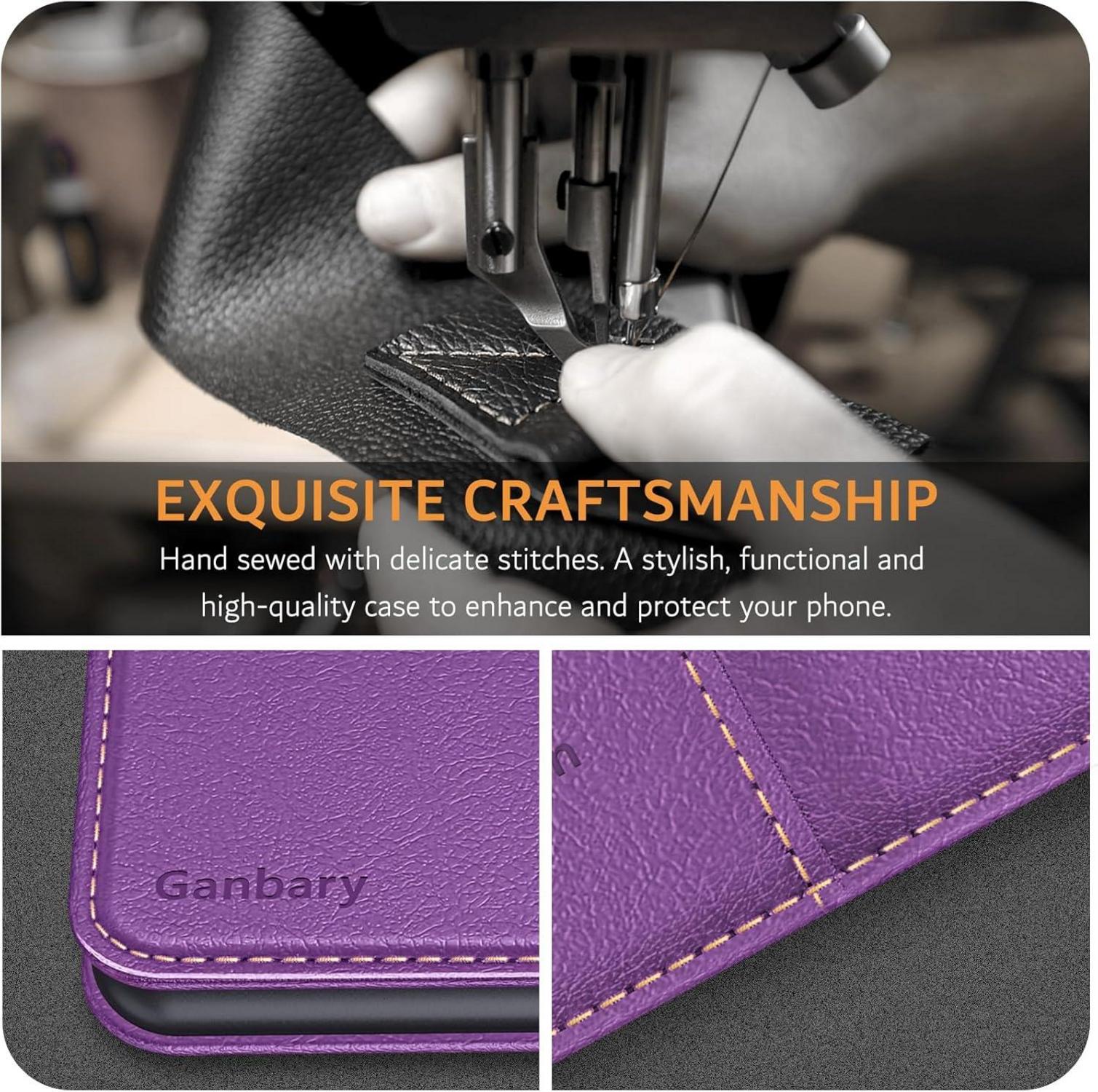 iPhone 12 Pro Leder Handyhülle Violett mit Kartenschlitzen