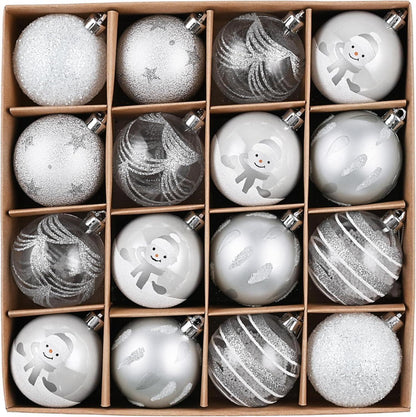 Weihnachtskugeln 16 Stück 6cm Silber Weiß Transparent