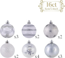 6cm Weihnachtskugeln Silber Weiß, 16 Stück Christbaumkugeln
