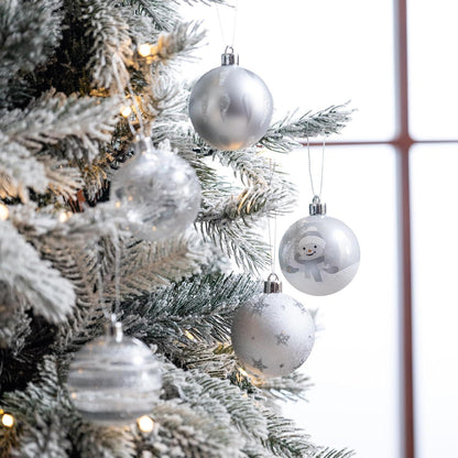 Weihnachtskugeln 16 Stück 6cm Silber Weiß Transparent