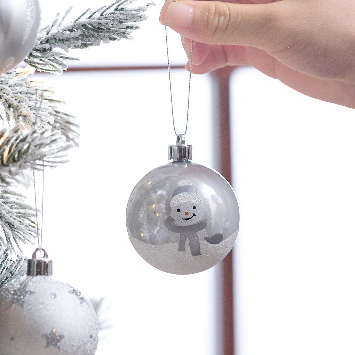 Weihnachtskugeln Silber Weiß 16 Stück 6cm Christbaumkugeln Transparent