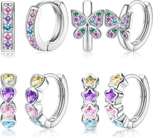 Kleine Creolen Set Zirkonia Herz Schmetterling Mädchen Ohrringe Silber
