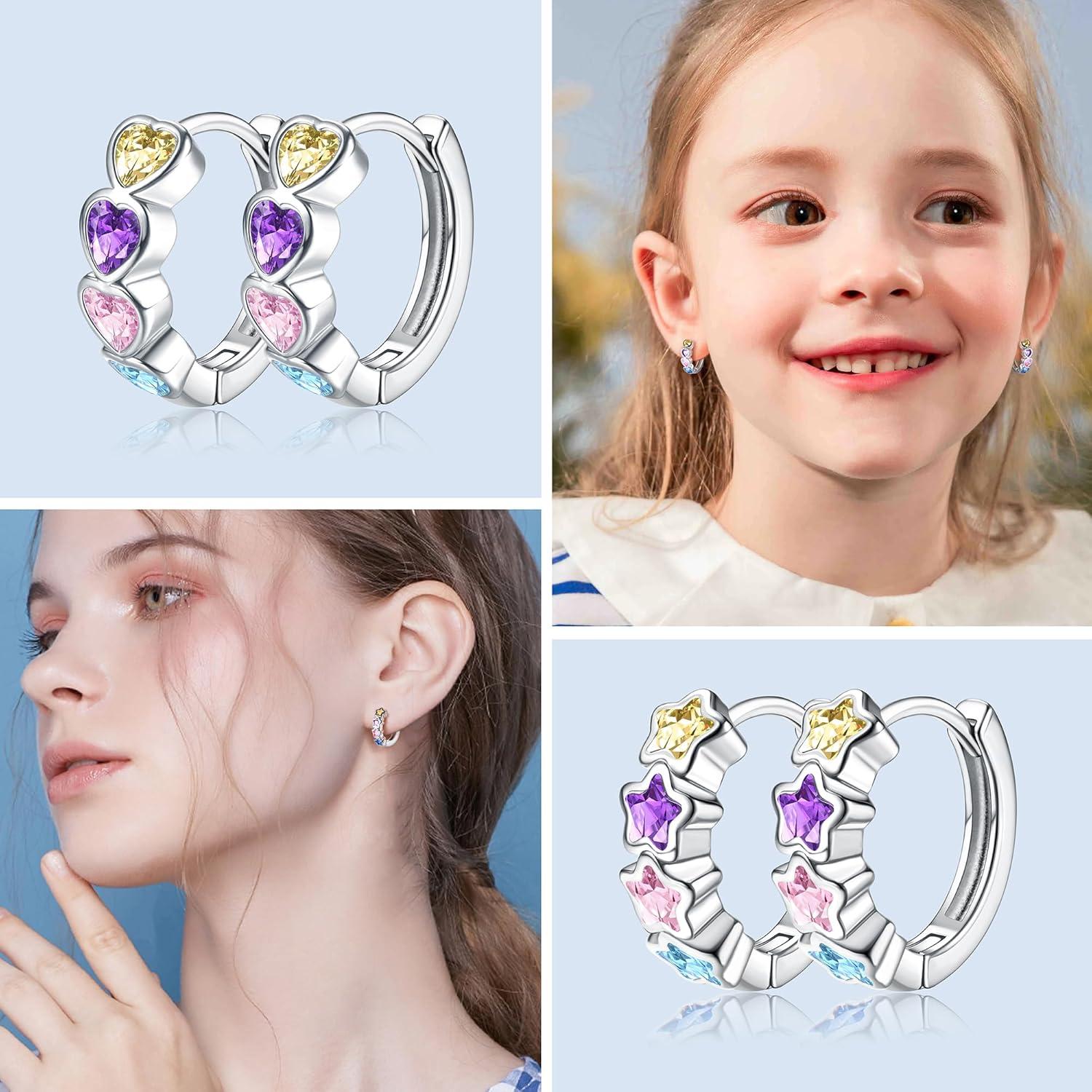 Kleine Creolen Set Zirkonia Herz Schmetterling Mädchen Ohrringe Silber