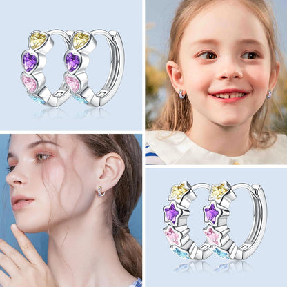 Kleine Creolen Set Zirkonia Herz Schmetterling Mädchen Ohrringe Silber