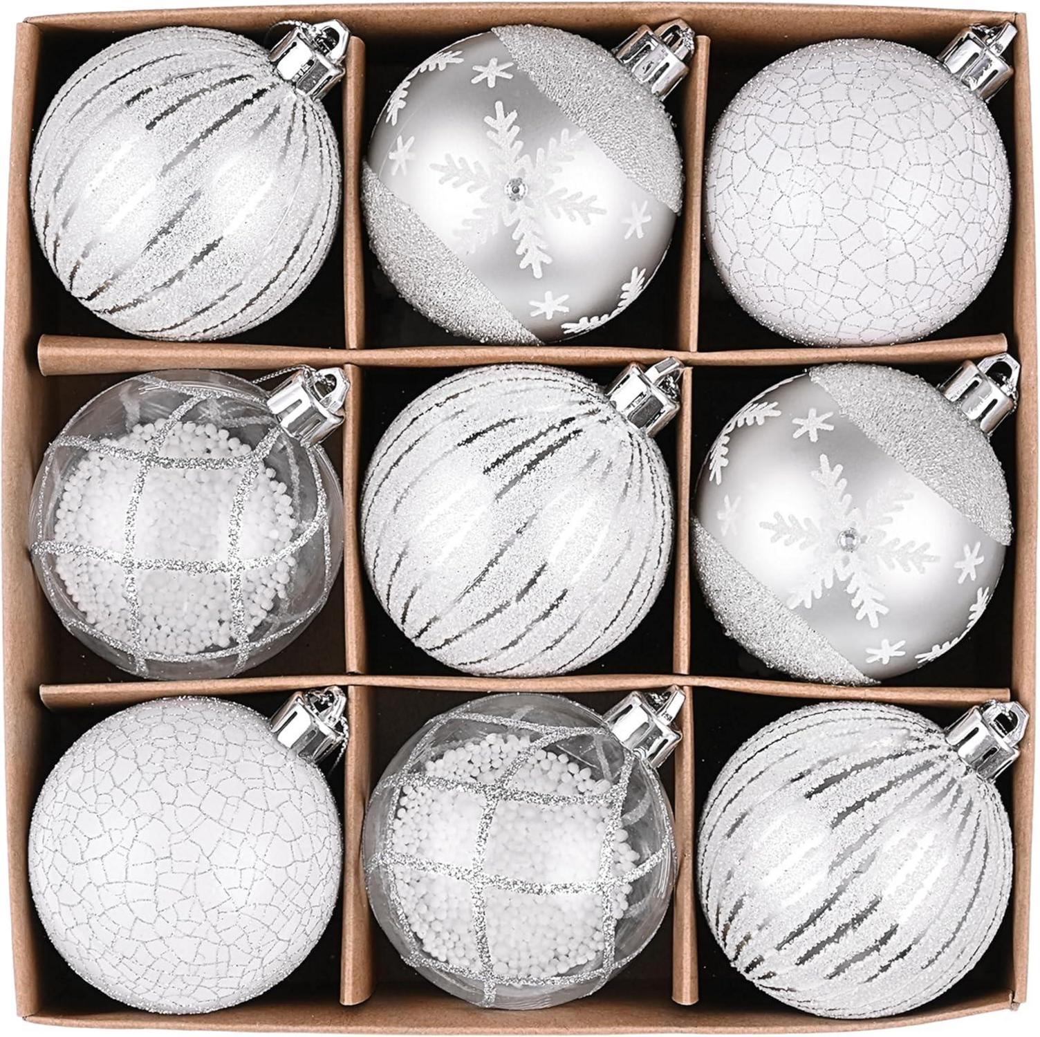 Weihnachtskugeln 9er Set Christbaumkugeln Transparent 6cm Silber