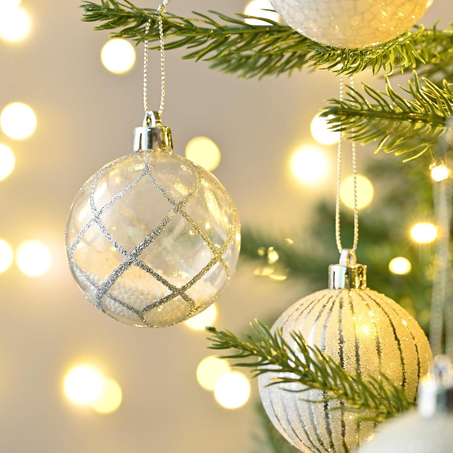 9-teiliges Weihnachtskugel-Set Transparent, Christbaumschmuck Silber Weiß 6cm