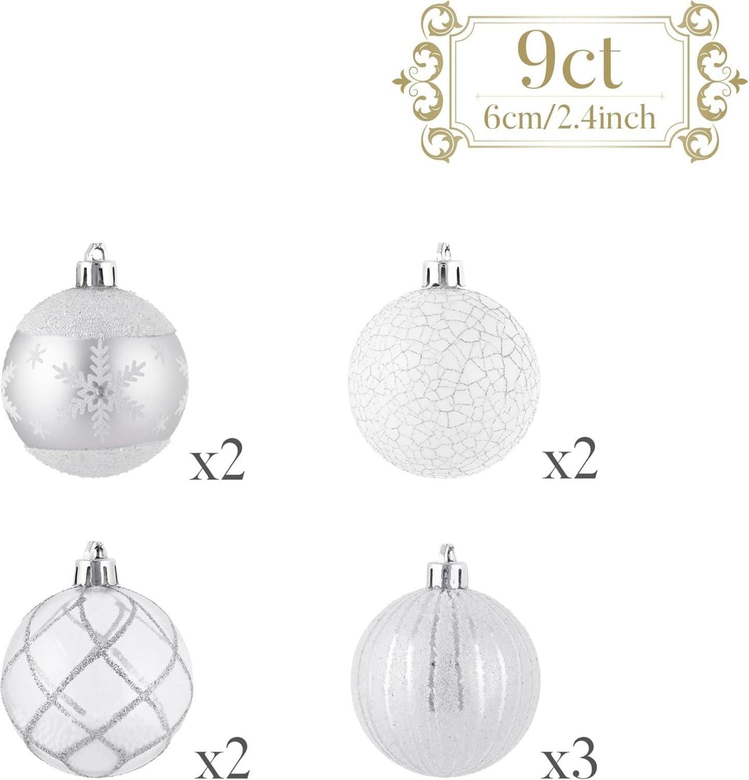 9 Christbaumkugeln 6cm Transparent Silber Weiß mit Aufhänger