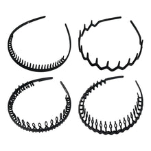 4er Set Schwarz Kunststoff Haarreifen Wave Design - Sport Yoga Outdoor