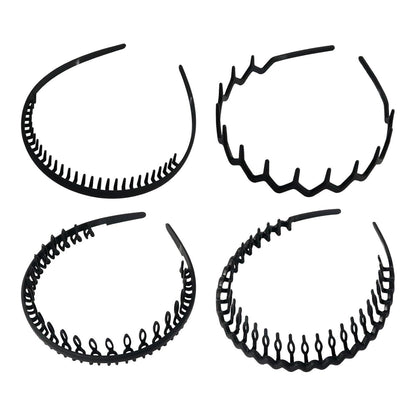 4er Set Schwarz Kunststoff Haarreifen Wave Design - Sport Yoga Outdoor