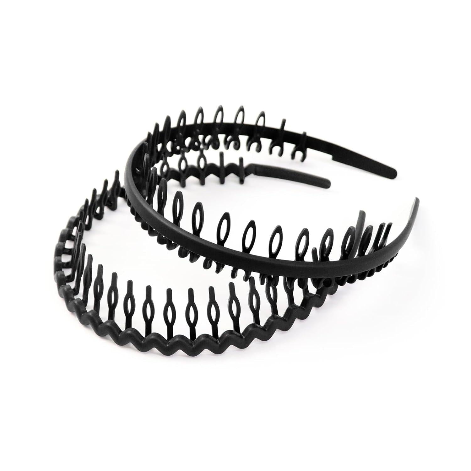 4er Set Schwarz Kunststoff Haarreifen Wave Design - Sport Yoga Outdoor