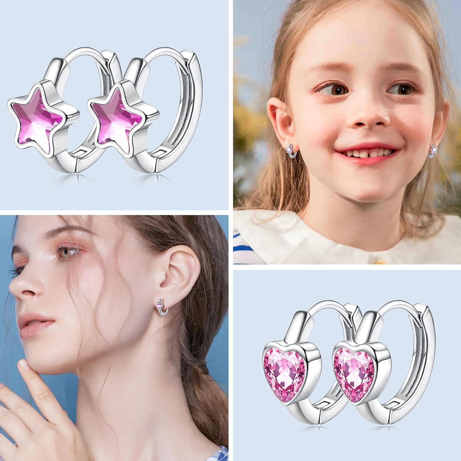 Kleine Creolen Set Silber Zirkonia Herz Stern Schmetterling