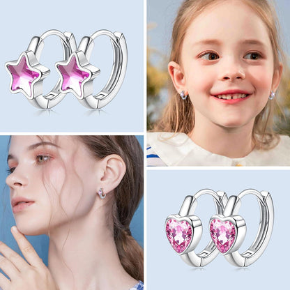 Kleine Creolen Set Silber Zirkonia Herz Stern Schmetterling