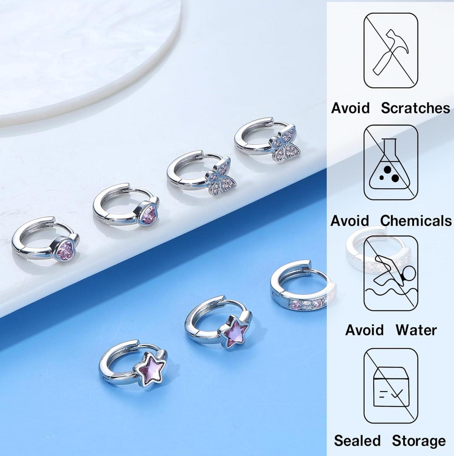 Kleine Creolen Set Damen Mädchen Ohrringe Silber Herz Stern