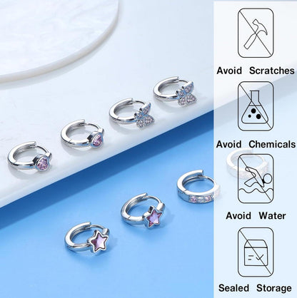 Kleine Creolen Set Damen Mädchen Ohrringe Silber Herz Stern