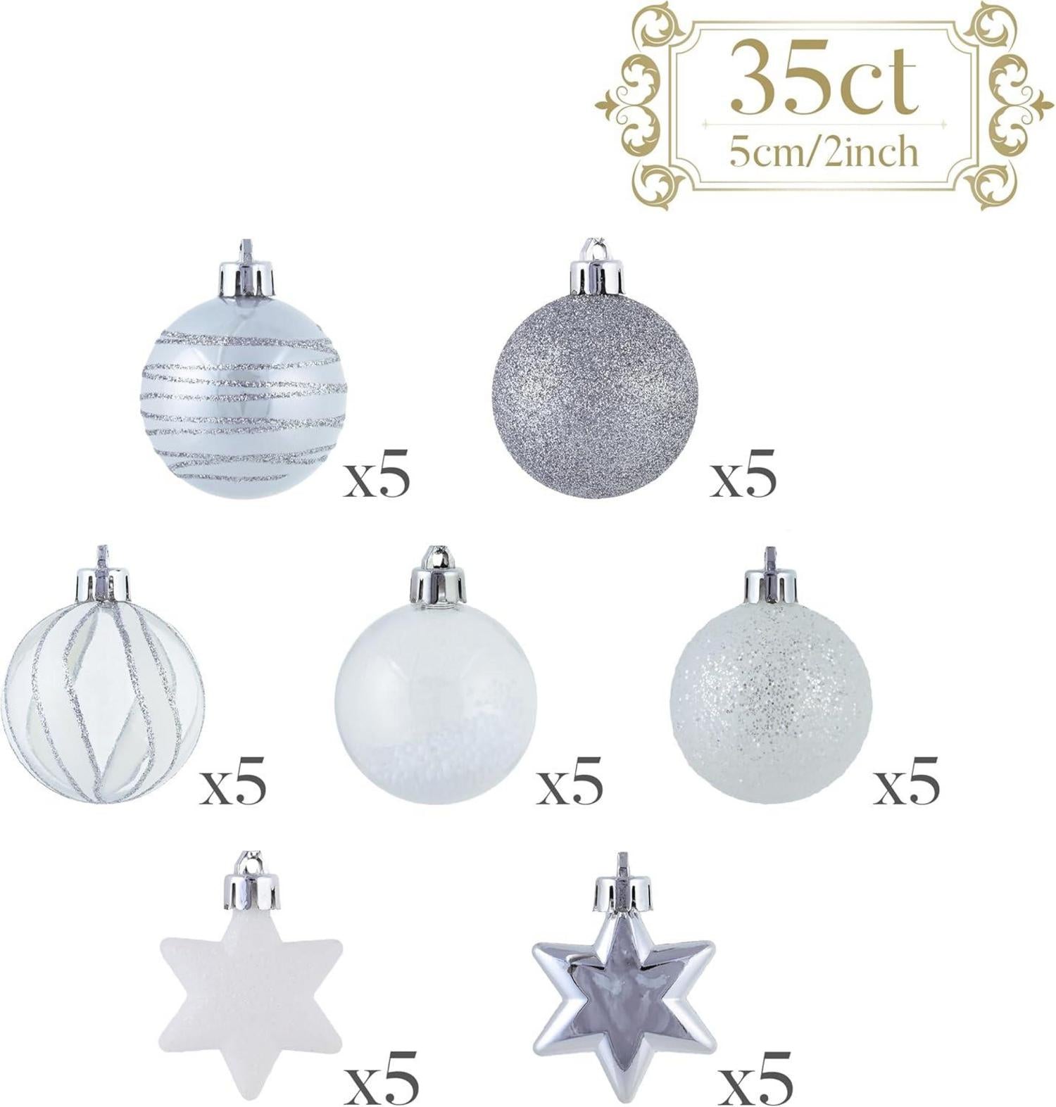 35 Christbaumkugeln 5cm Transparent Weihnachtsbaumschmuck Silber