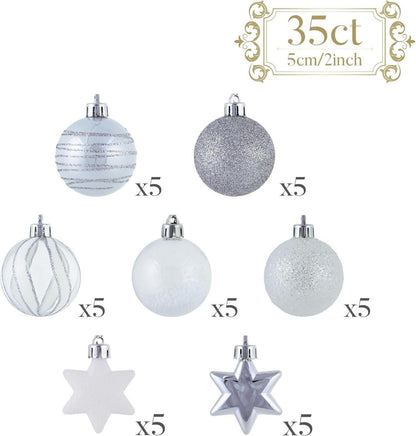 35 Christbaumkugeln 5cm Transparent Weihnachtsbaumschmuck Silber
