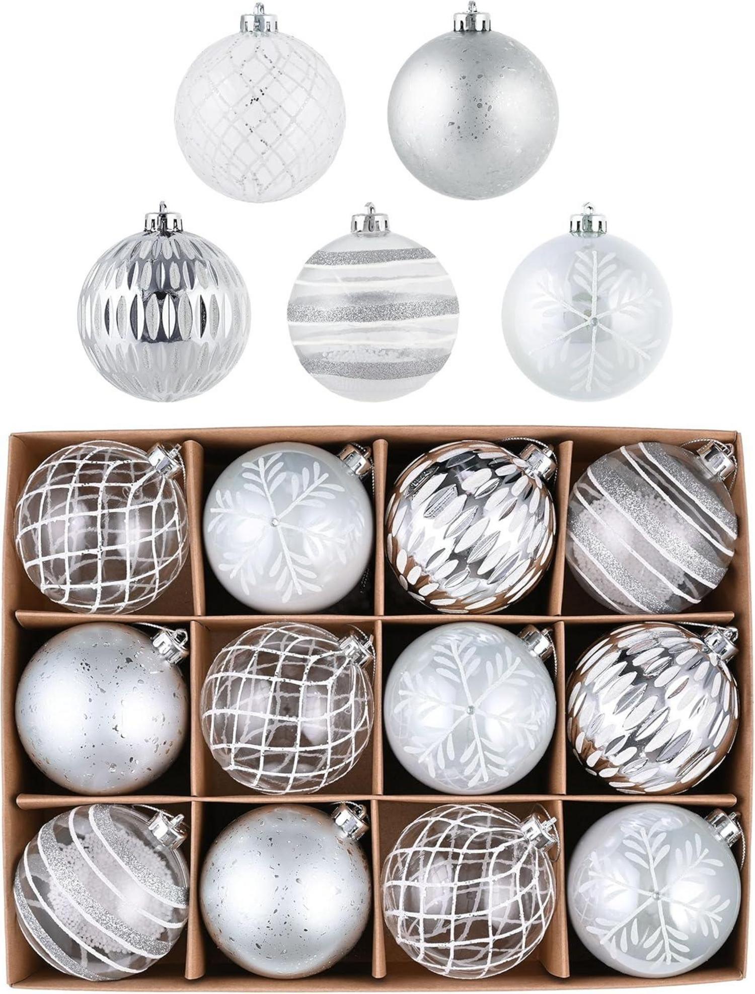 12er Set transparente Christbaumkugeln Weihnachtsbaumschmuck Silber