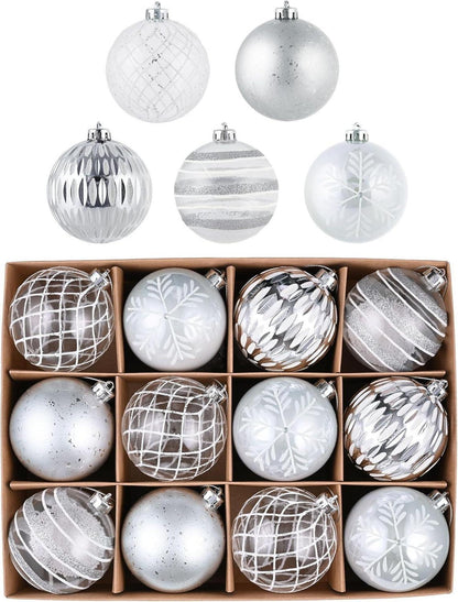 12er Set transparente Christbaumkugeln Weihnachtsbaumschmuck Silber