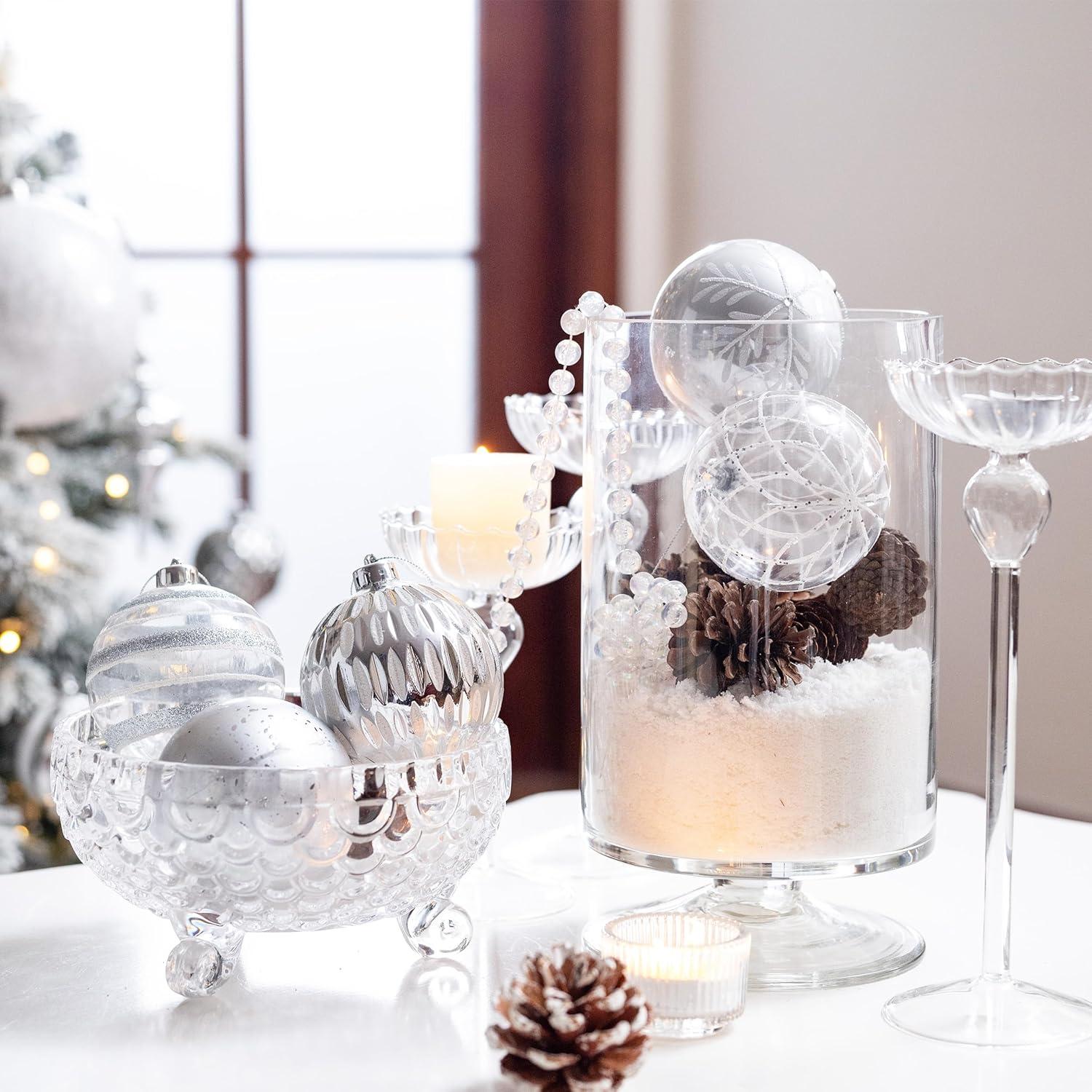 12er Set transparente Christbaumkugeln Weihnachtsbaumschmuck Silber