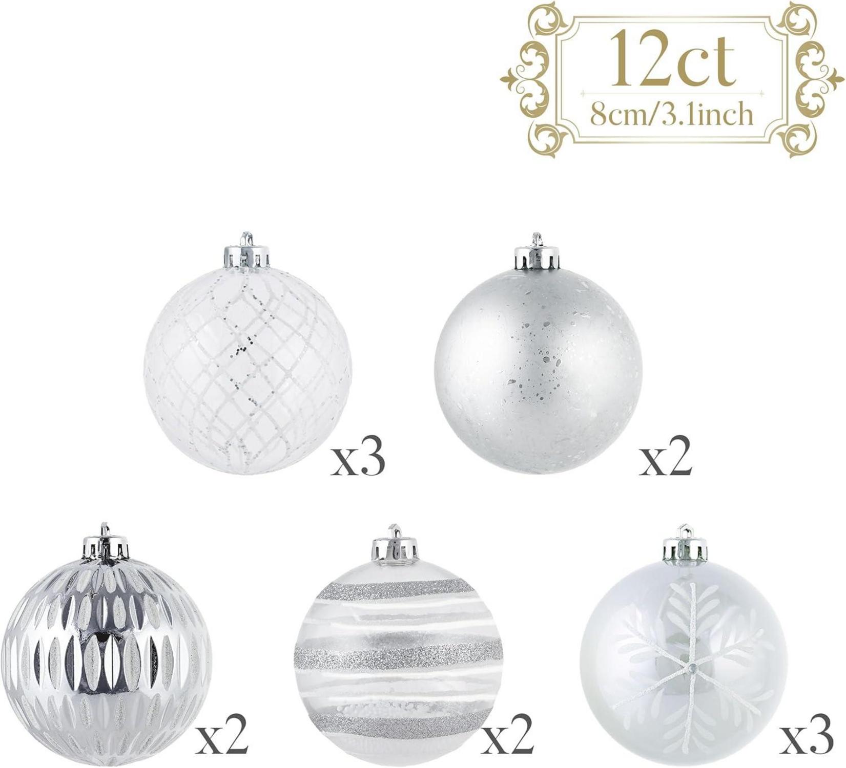 Weihnachtskugeln 12er Set 8cm Transparent Silber
