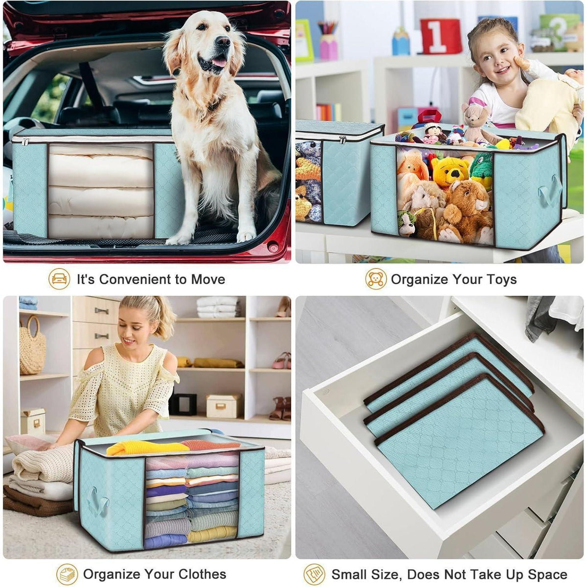 Aufbewahrungstaschen 6er Set 90L Blau mit Deckel & Fenster