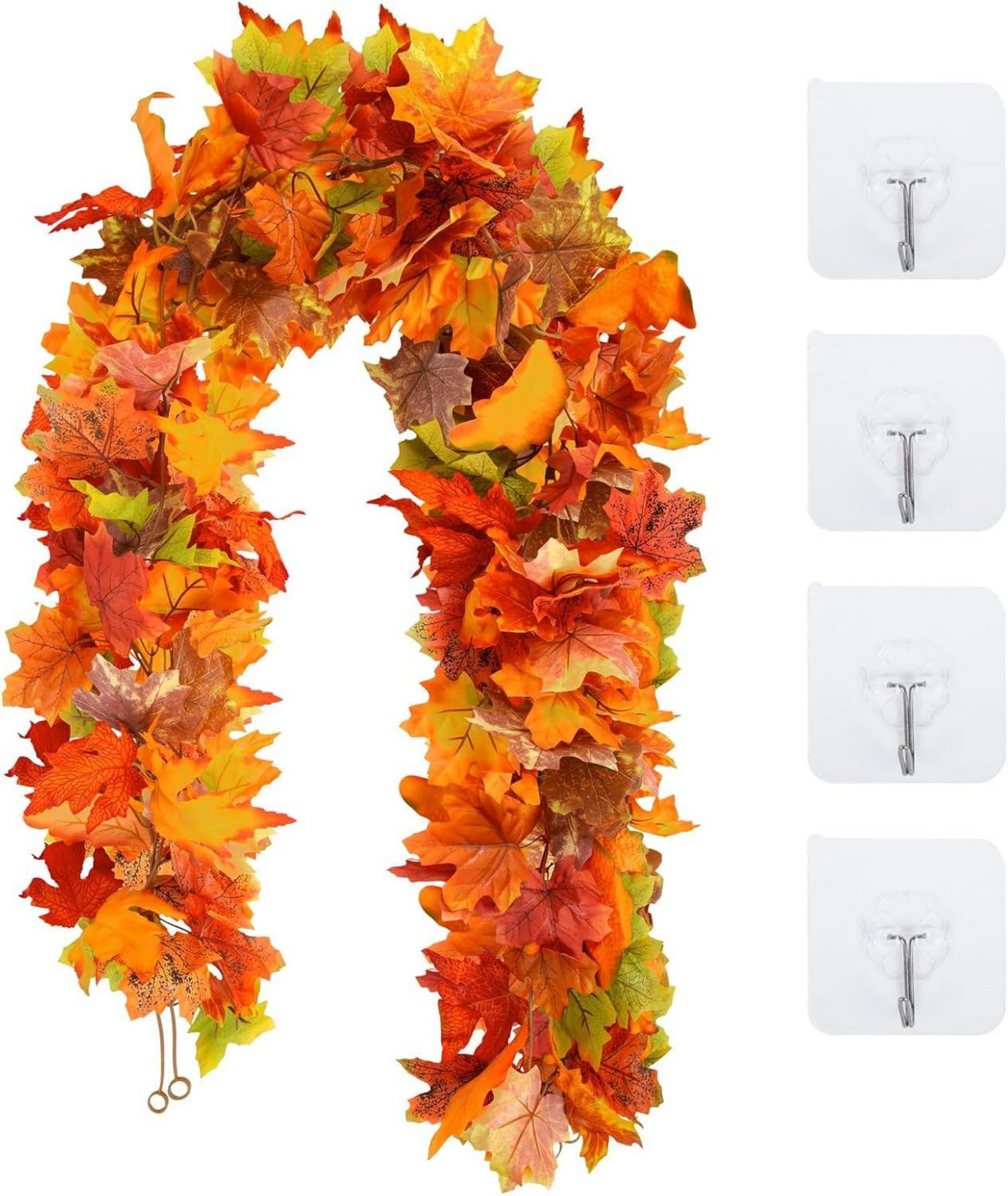 Künstliche Herbstblätter Girlande mit Haken, Halloween Deko 175cm