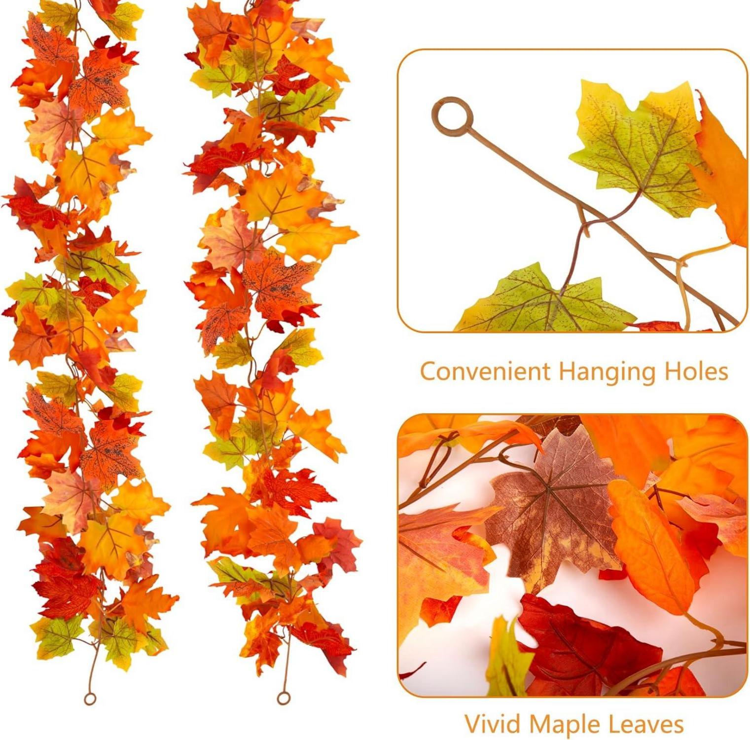 Künstliche Herbstblätter Girlande mit Haken, Halloween Deko 175cm