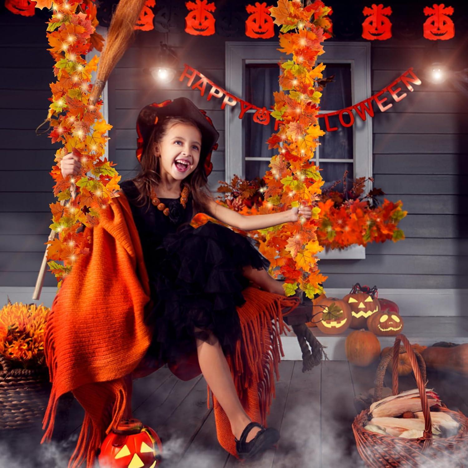 Künstliche Herbstblätter Girlande 4 Haken Halloween Deko 175cm