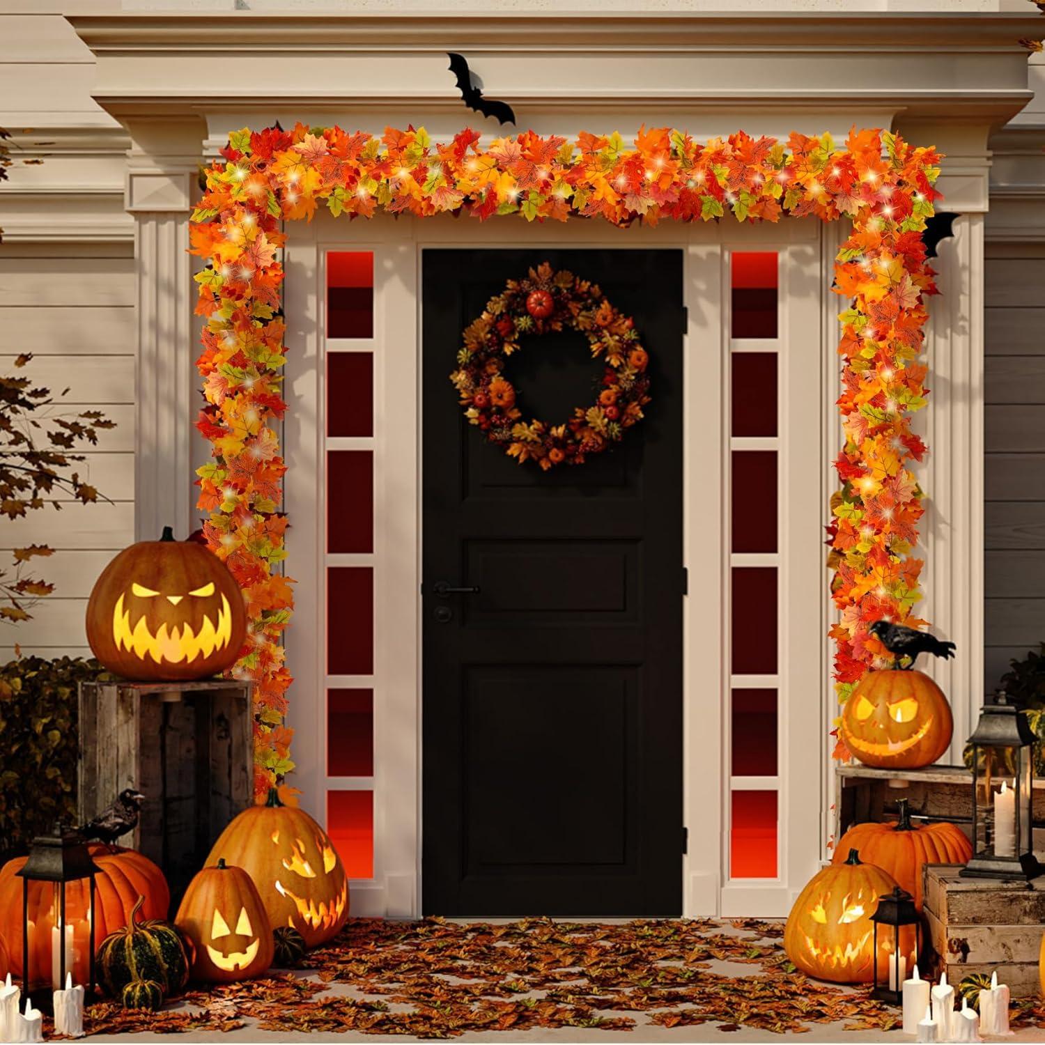 Künstliche Herbstblätter Girlande 175cm mit 4 Haken Halloween Deko