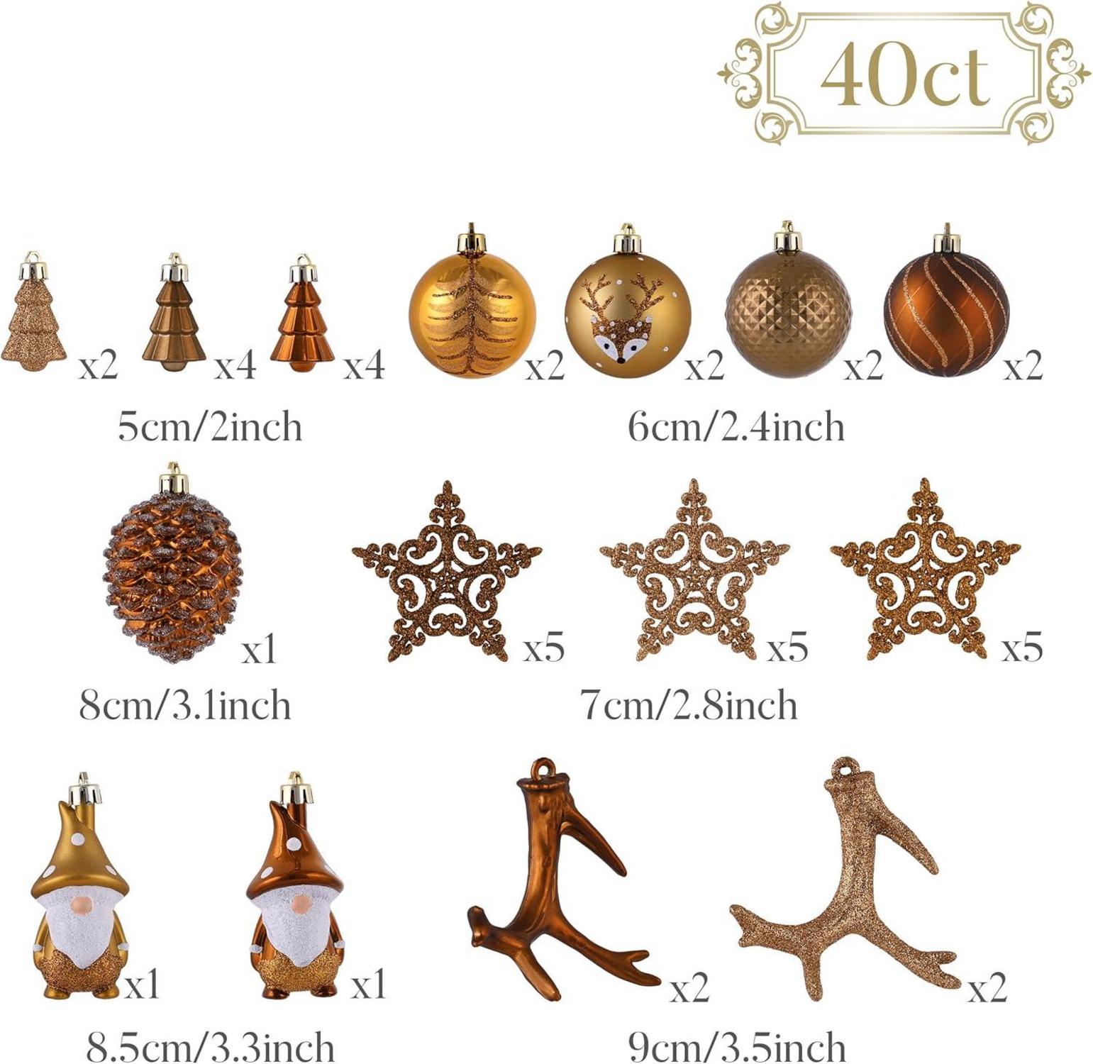Weihnachtskugeln Set 40pcs Christbaumkugeln Kunststoff Bronze Waldland