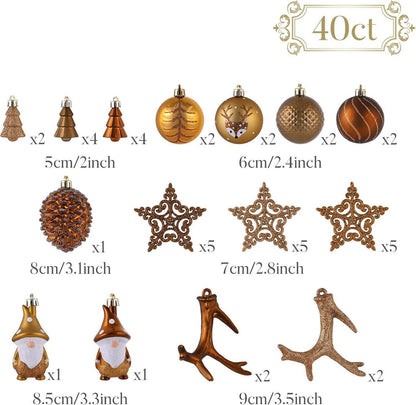 Weihnachtskugeln Set 40pcs Christbaumkugeln Kunststoff Bronze Waldland