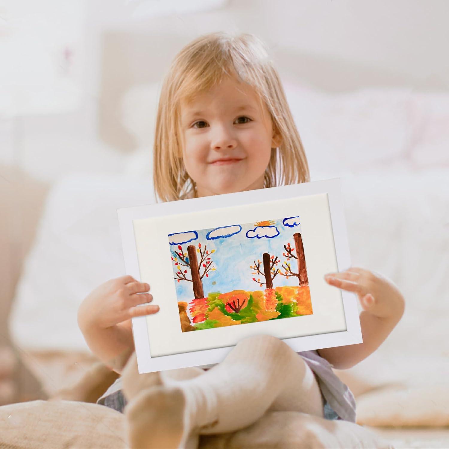 Bilderrahmen Kinderzeichnungen Echtglas 5er Passepartout - Weiß A4